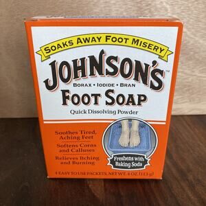 New Johnsons Foot Soap Quick Dissolving Powder w/ Baking Soda - 4 Packets 4 oz